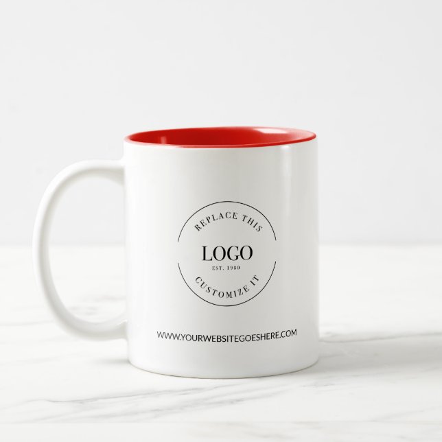 Business logo website Black white custom Promo Two-Tone Coffee Mug (Left)