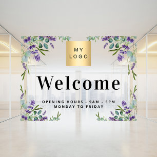 Business logo welcome opening hours lavender