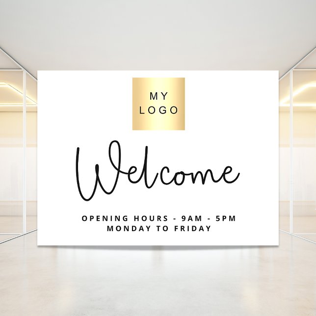 Business logo welcome opening hours white black (Creator Uploaded)