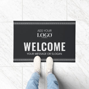 Business Logo Welcome Professional Greek Meander Doormat