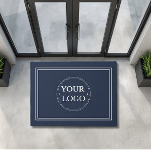 Business Logo White Border Promo Branding Blue Doormat
