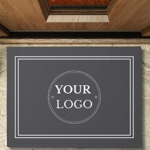 Business Logo White Border Promo Branding Grey  Doormat