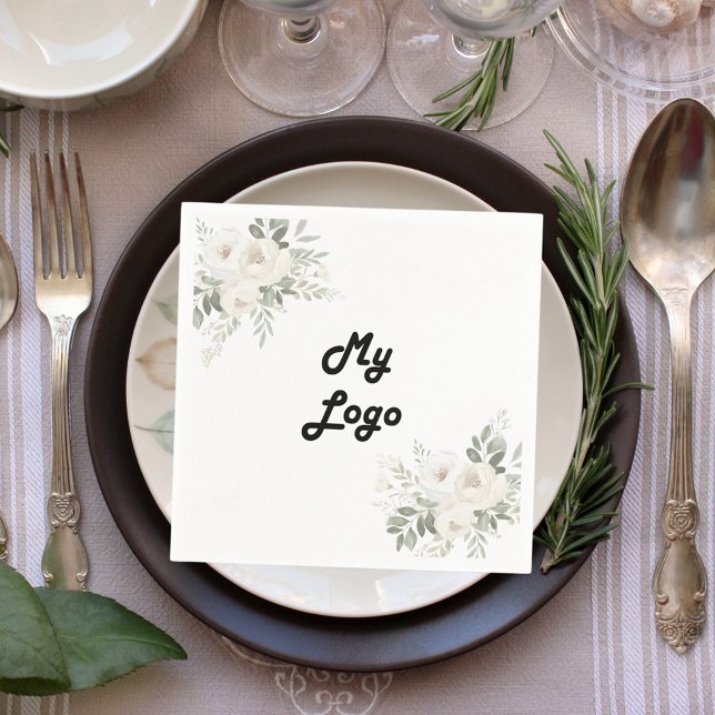 Business logo white florals brand colour napkin (Creator Uploaded)