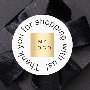 Business logo white simple thank you classic round sticker