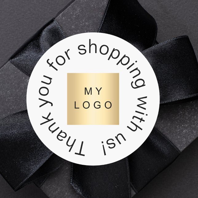 Business logo white simple thank you classic round sticker (Creator Uploaded)