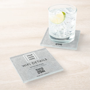 Business Logo Wifi Details Workspace Decor Glass Coaster