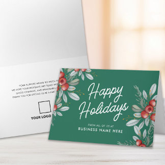 Business Logo Winter Greenery Folded Holiday Card