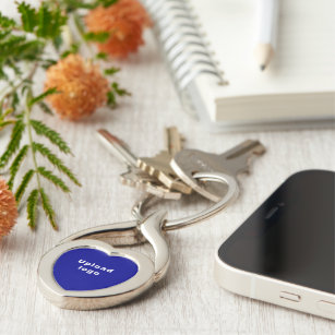 Business Logo With Blue Background on Heart Metal Key Ring