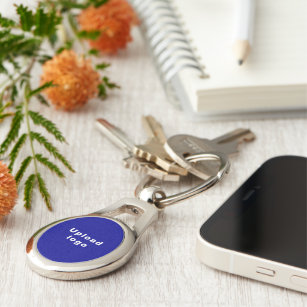 Business Logo With Blue Background on Oval Metal Key Ring