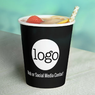 Business Logo with Contact Info - minimal black Paper Cups