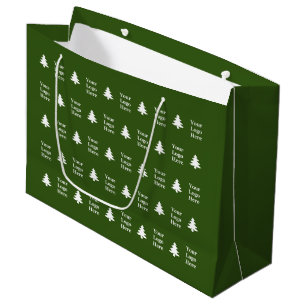 Business Logo with Green & White Christmas Trees Large Gift Bag