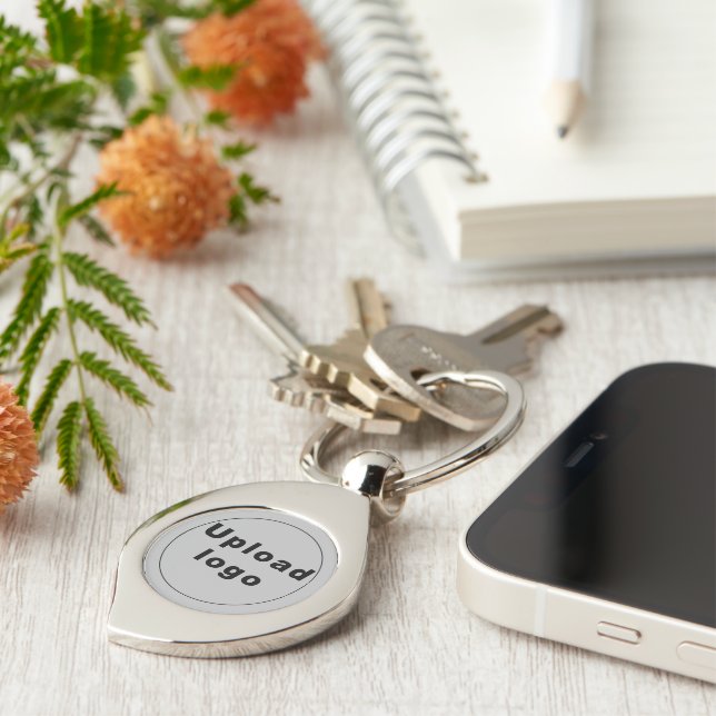 Business Logo With Grey Background on Swirl Metal Key Ring (Side)