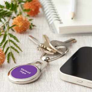 Business Logo With Purple Background on Oval Metal Key Ring