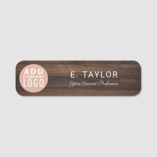 Business Logo Wood Look Employees Magnetic Name Tag