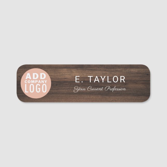 Business Logo Wood Look Employees Magnetic Name Tag (Front)