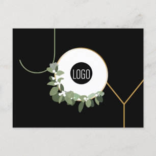 Business Logo Wreath Happy Holidays Modern Joy Holiday Postcard