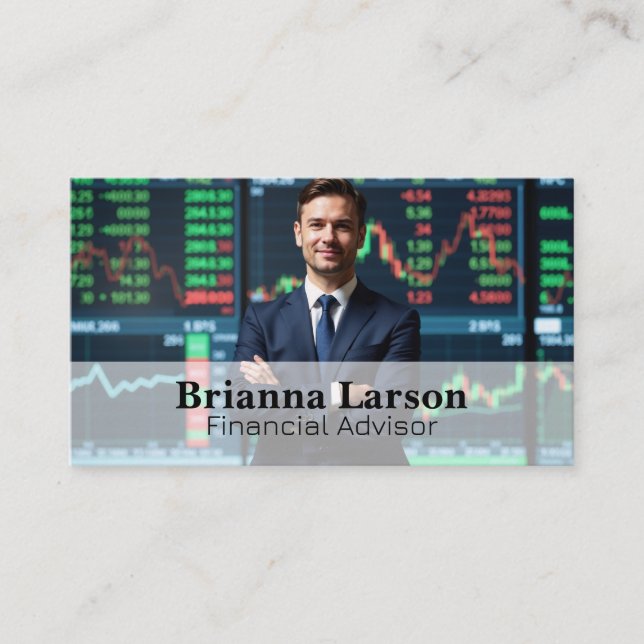 Business Man in Front of Financial Charts Business Card (Front)