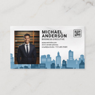 Business Man in Suit   City Skyline Business Card