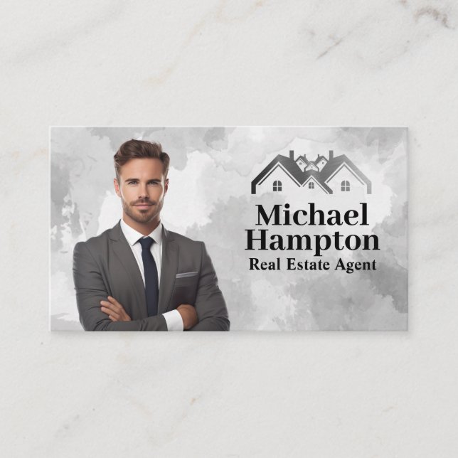 Business Man in Suit | Real Estate Logo Card (Front)