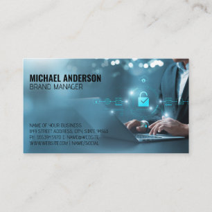 Business Man on Computer Data Business Card