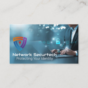 Business Man Securing Data   Encrypted Network Card