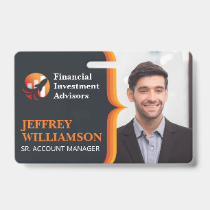 Business Man Smiling Finance Logo Barcode ID Badge