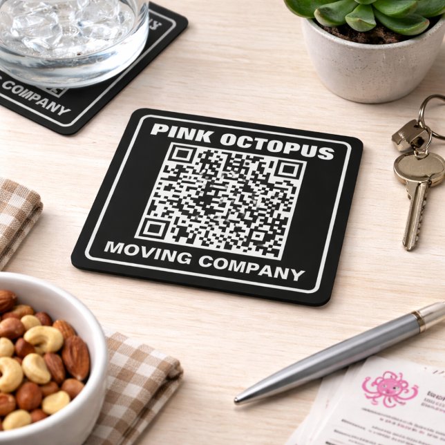 Business Marketing QR Code Square Paper Coaster (Creator Uploaded)