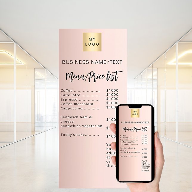 Business menu price list rose gold invitation (Creator Uploaded)