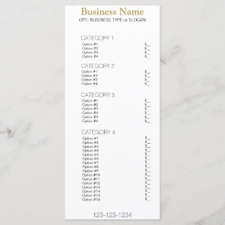 Business Menu with Price List