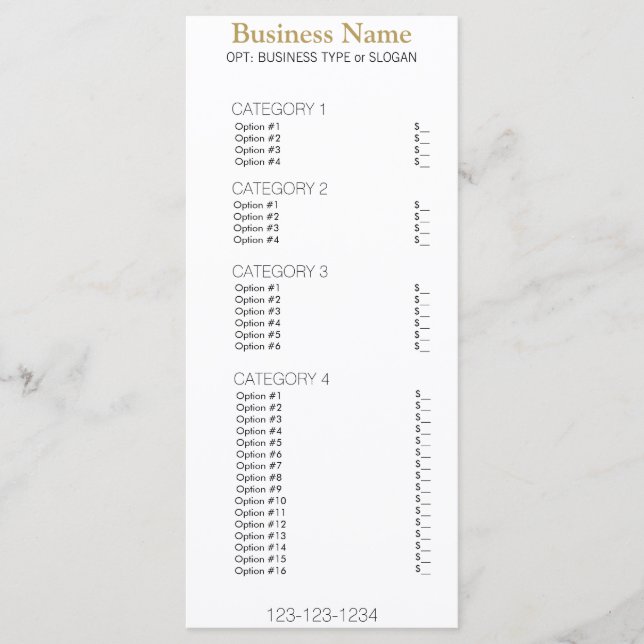 Business Menu with Price List (Front)