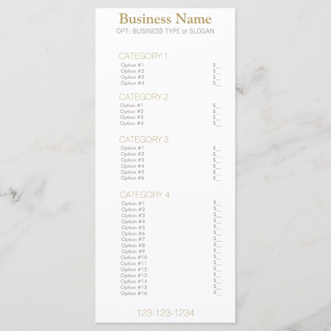 Business Menu with Price List (Front)