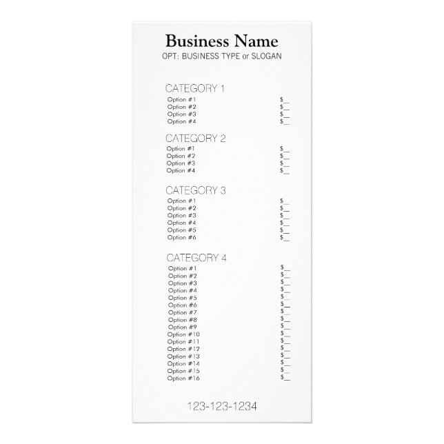 Business Menu with Price List (Front)