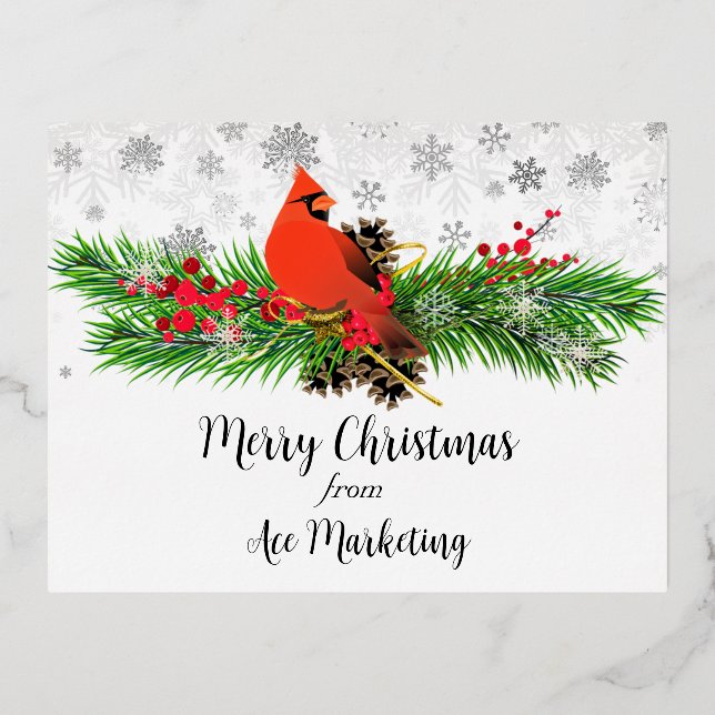 Business Merry Christmas Cardinal  Foil Holiday Postcard (Front)