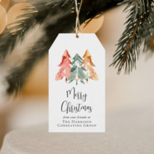Business Merry Christmas Watercolor Holiday Gift Tags