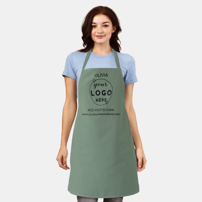 Business Minimal Custom Logo  Dark Sage Apron (Worn)