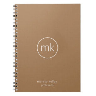Business Minimal Monogram Initial White & Beige Notebook