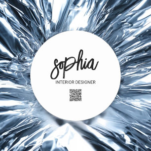 Business Minimalist Brush Script White Classic Round Sticker