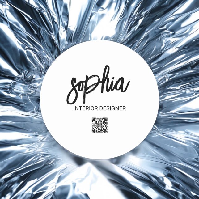 Business Minimalist Brush Script White Classic Round Sticker (Creator Uploaded)