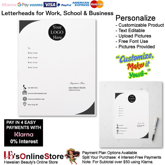 Business Modern Black Logo Company Name Signature  Custom Letterhead (Business Modern Black Logo Company Name Signature Letterhead.)