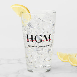 Business Modern Black Red 3 Letter Monogram Logo Glass