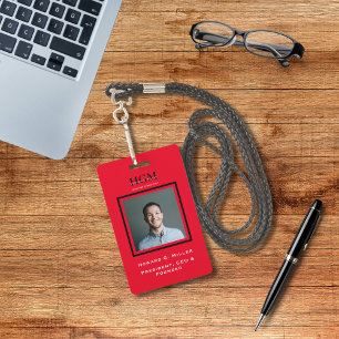 Business Modern Black Red Monogram Logo Photo ID Badge