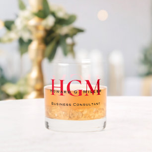 Business Modern Red Black 3 Letter Monogram Logo Whiskey Glass