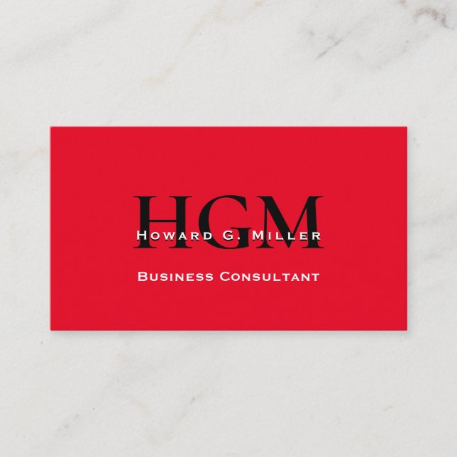 Business Modern Red Black Monogram Logo Card (Front)
