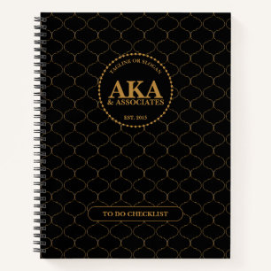 Business Monogram Black Gold Trellis Checklist Notebook