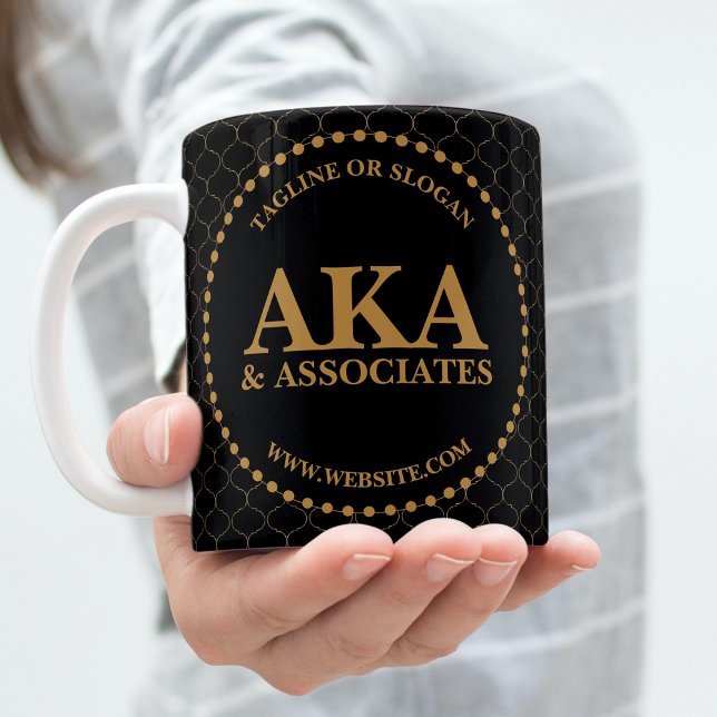 Business Monogram Logo Black Gold Trellis Coffee Mug (Creator Uploaded)