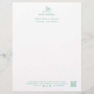 Business Monogram QR Code Social Media Icons Mint Custom Letterhead
