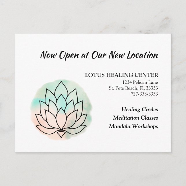 Business Moving Elegant Lotus New Address  Announcement Postcard (Front)