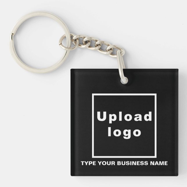 Business Name and Logo Black Square Acrylic Key Ring (Front)