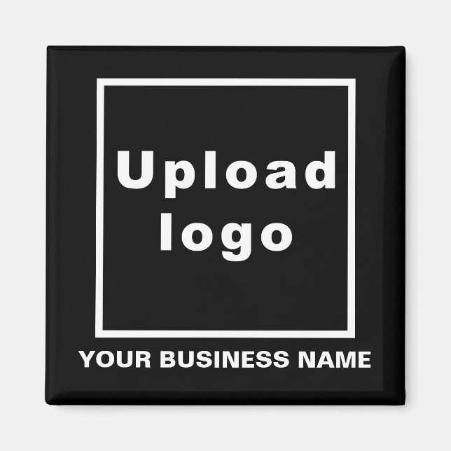 Business Name and Logo Black Square Magnet (Front)