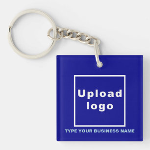 Business Name and Logo Blue Square Acrylic Key Ring
